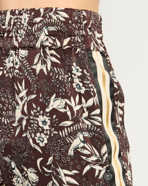 Pantalon fleuri marron/blanc