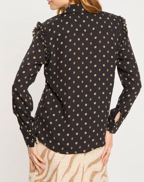 Chemise à volants imprimée noir/marron