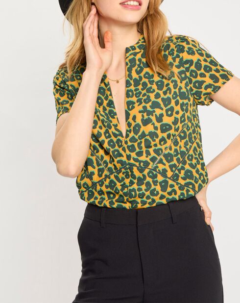 T-Shirt imprimé léopard jaune/vert