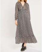 Robe longue imprimée marine/beige