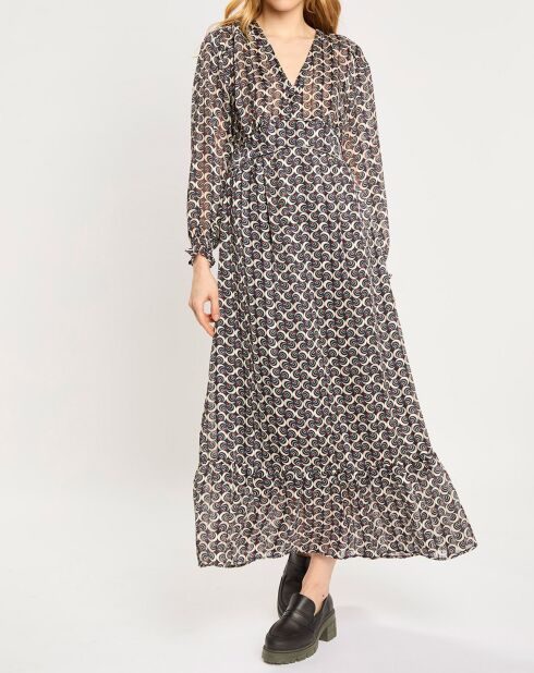 Robe longue imprimée marine/beige