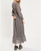 Robe longue imprimée marine/beige