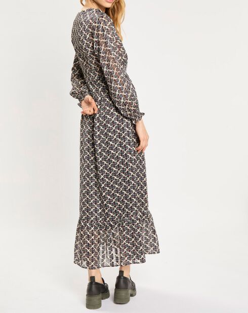 Robe longue imprimée marine/beige