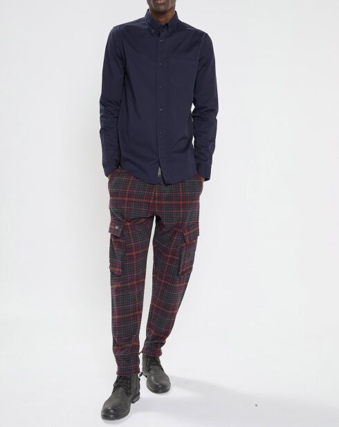 Pantalon cargo en Laine mélangée Slim Fit à carreaux bordeaux/bleu