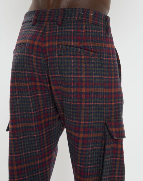 Pantalon cargo en Laine mélangée Slim Fit à carreaux bordeaux/bleu