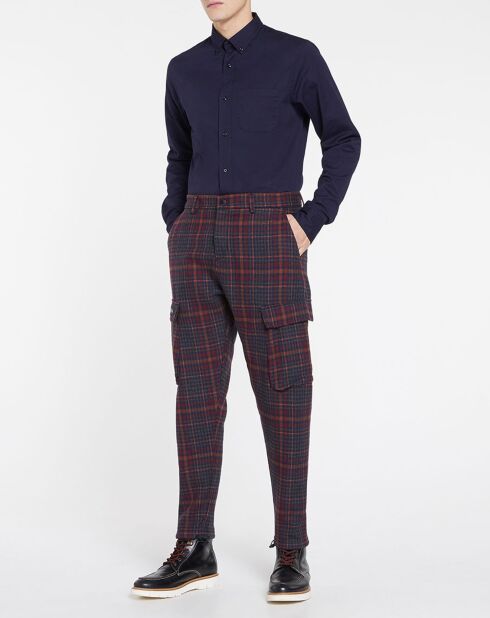 Pantalon cargo en Laine mélangée Slim Fit à carreaux bordeaux/bleu