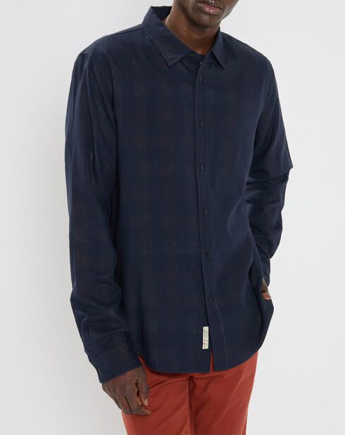 Chemise en Coton gratté Regular Fit à carreaux bleu foncé