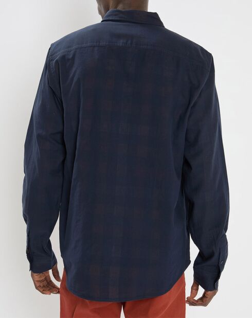 Chemise en Coton gratté Regular Fit à carreaux bleu foncé