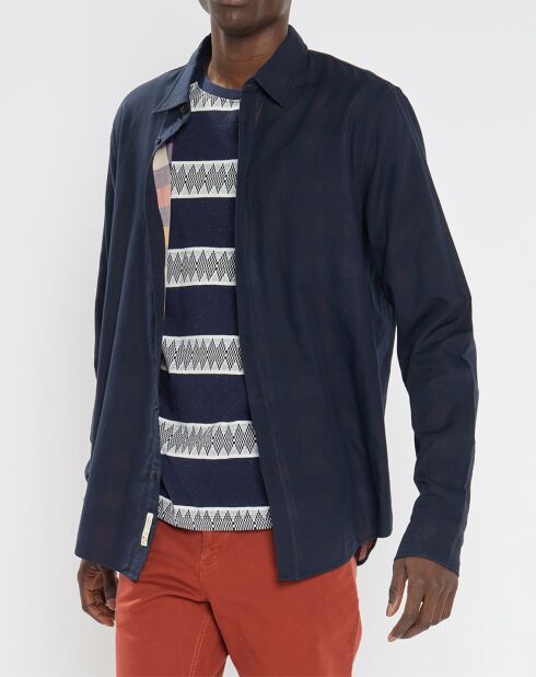 Chemise en Coton gratté Regular Fit à carreaux bleu foncé