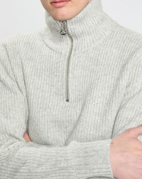 Pull zippé gris clair