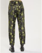 Pantalon à fleurs noir/jaune