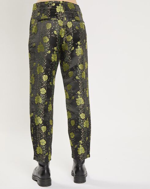Pantalon à fleurs noir/jaune