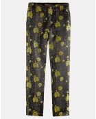 Pantalon à fleurs noir/jaune