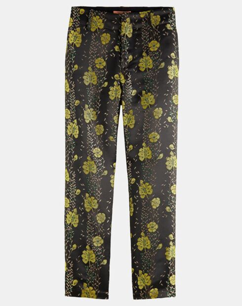 Pantalon à fleurs noir/jaune