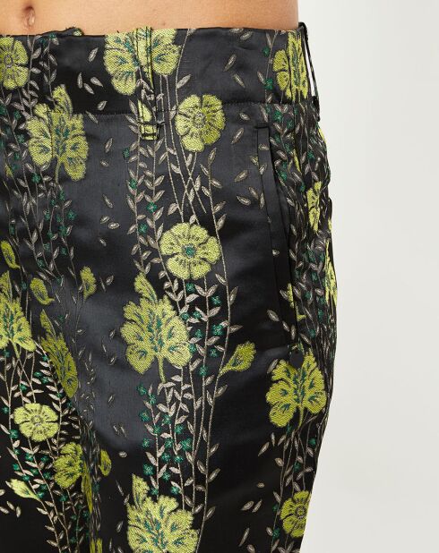 Pantalon à fleurs noir/jaune
