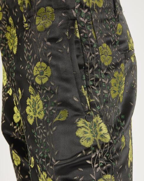 Pantalon à fleurs noir/jaune