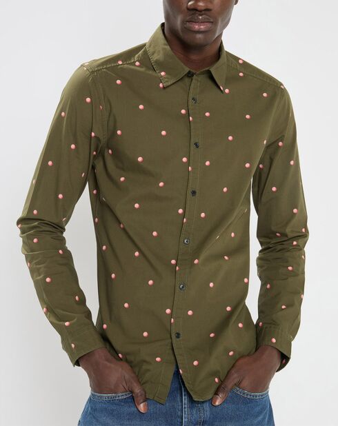 Chemise Slim Fit imprimée allover kaki/rose