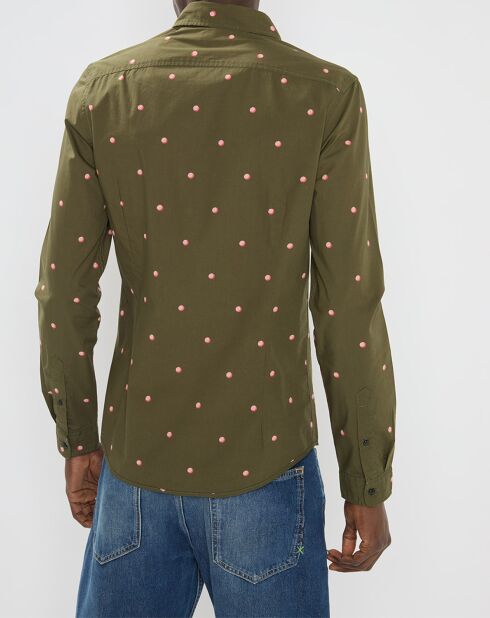 Chemise Slim Fit imprimée allover kaki/rose