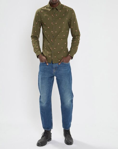 Chemise Slim Fit imprimée allover kaki/rose