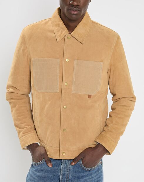 Blouson en peau suédine beige
