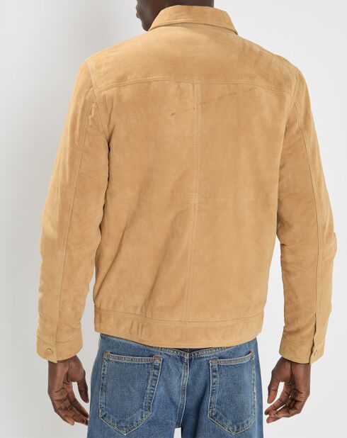 Blouson en peau suédine beige