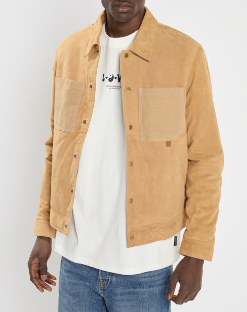 Blouson en peau suédine beige