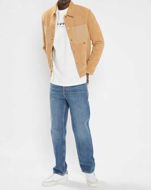Blouson en peau suédine beige