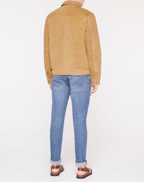 Blouson en peau suédine beige