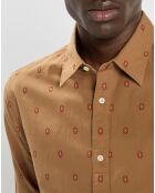 Chemise Regular Fit brodée allover marron clair
