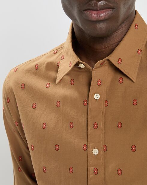 Chemise Regular Fit brodée allover marron clair