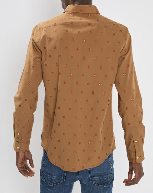 Chemise Regular Fit brodée allover marron clair