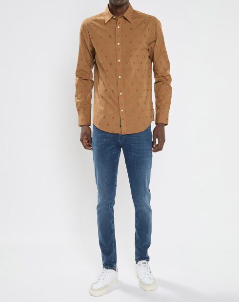 Chemise Regular Fit brodée allover marron clair