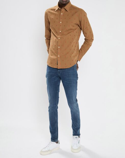 Chemise Regular Fit brodée allover marron clair