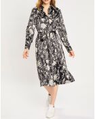 Robe chemise Hana à fleurs noire