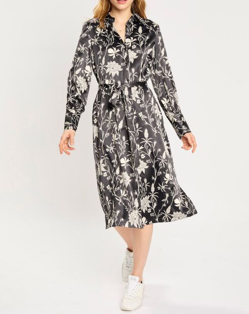 Robe chemise Hana à fleurs noire