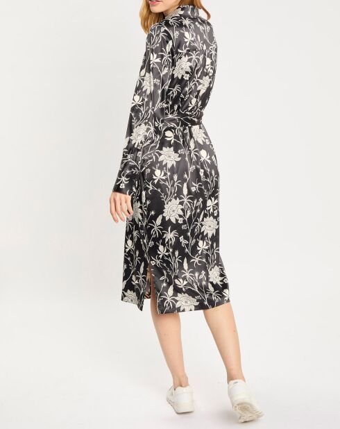 Robe chemise Hana à fleurs noire