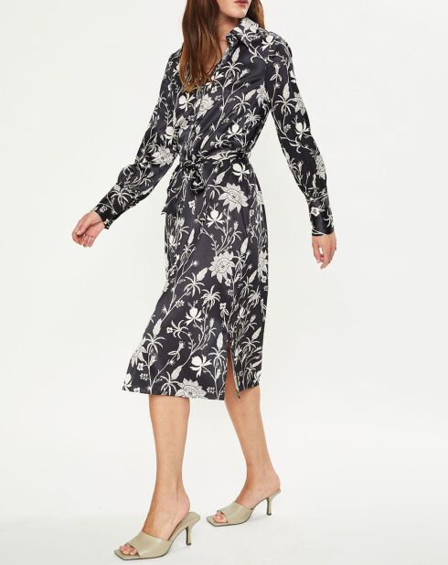 Robe chemise Hana à fleurs noire