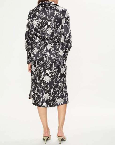 Robe chemise Hana à fleurs noire