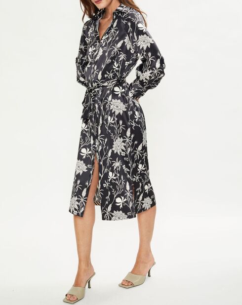 Robe chemise Hana à fleurs noire