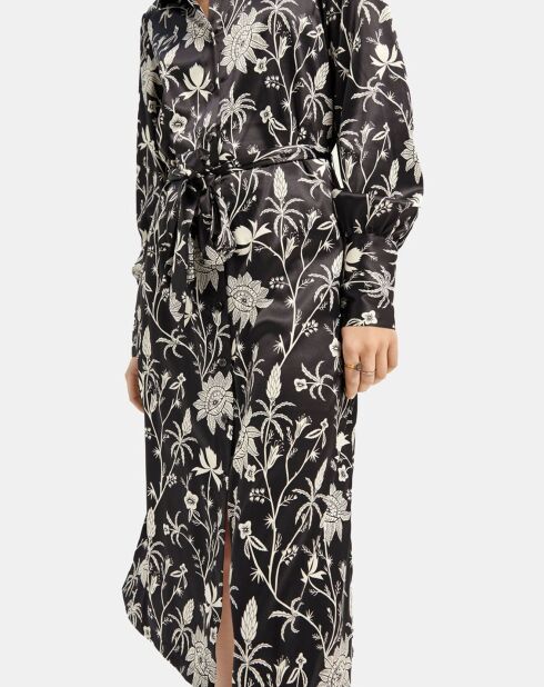 Robe chemise Hana à fleurs noire