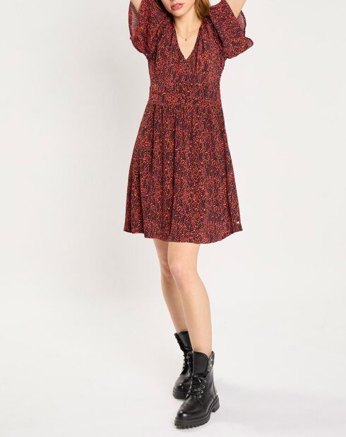 Robe midi print feuille rouge/noir