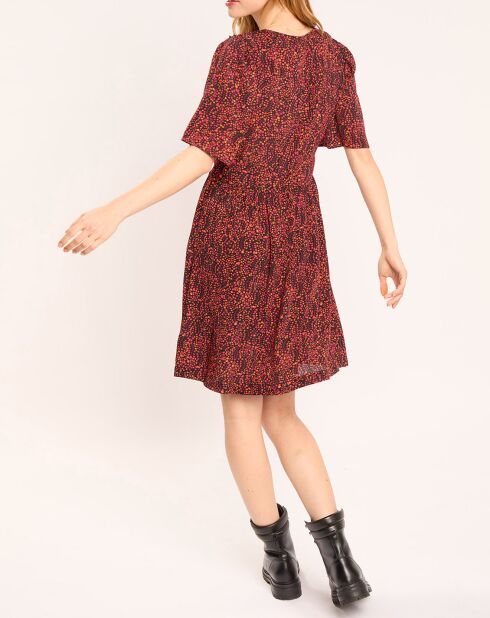 Robe midi print feuille rouge/noir