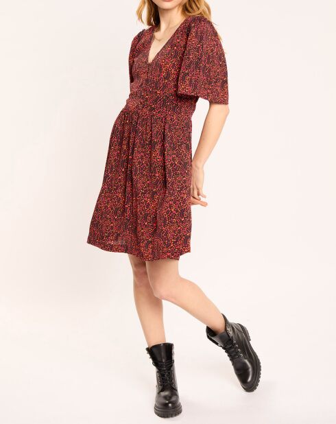Robe midi print feuille rouge/noir