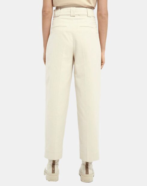 Pantalon taille haute droit noeud taille écru