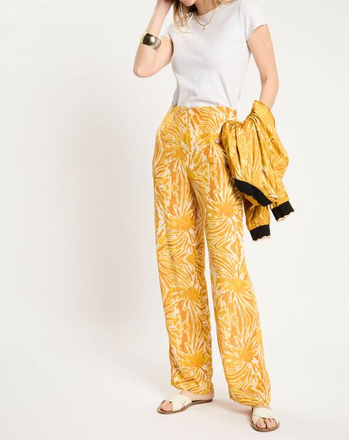 Pantalon fluide tie & dye imprimé jaune