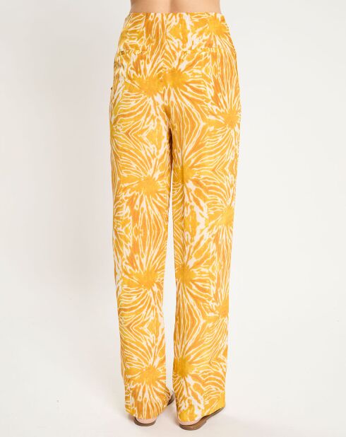 Pantalon fluide tie & dye imprimé jaune