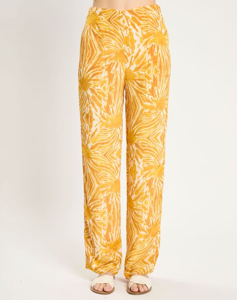 Pantalon fluide tie & dye imprimé jaune