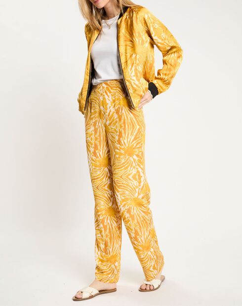 Pantalon fluide tie & dye imprimé jaune