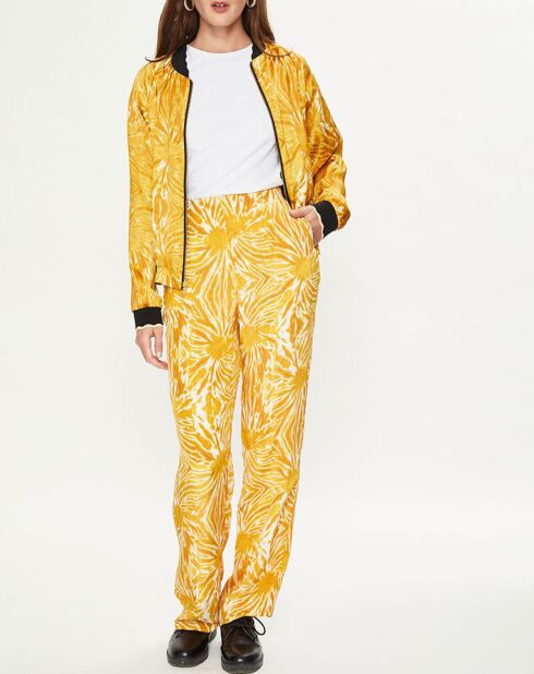 Pantalon fluide tie & dye imprimé jaune