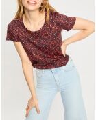 T-Shirt col rond print feuille rouge/noir